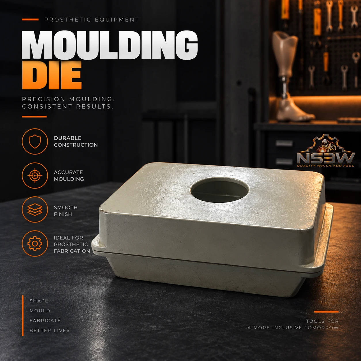 NSEW moulding die for prosthetic and orthotic fabrication