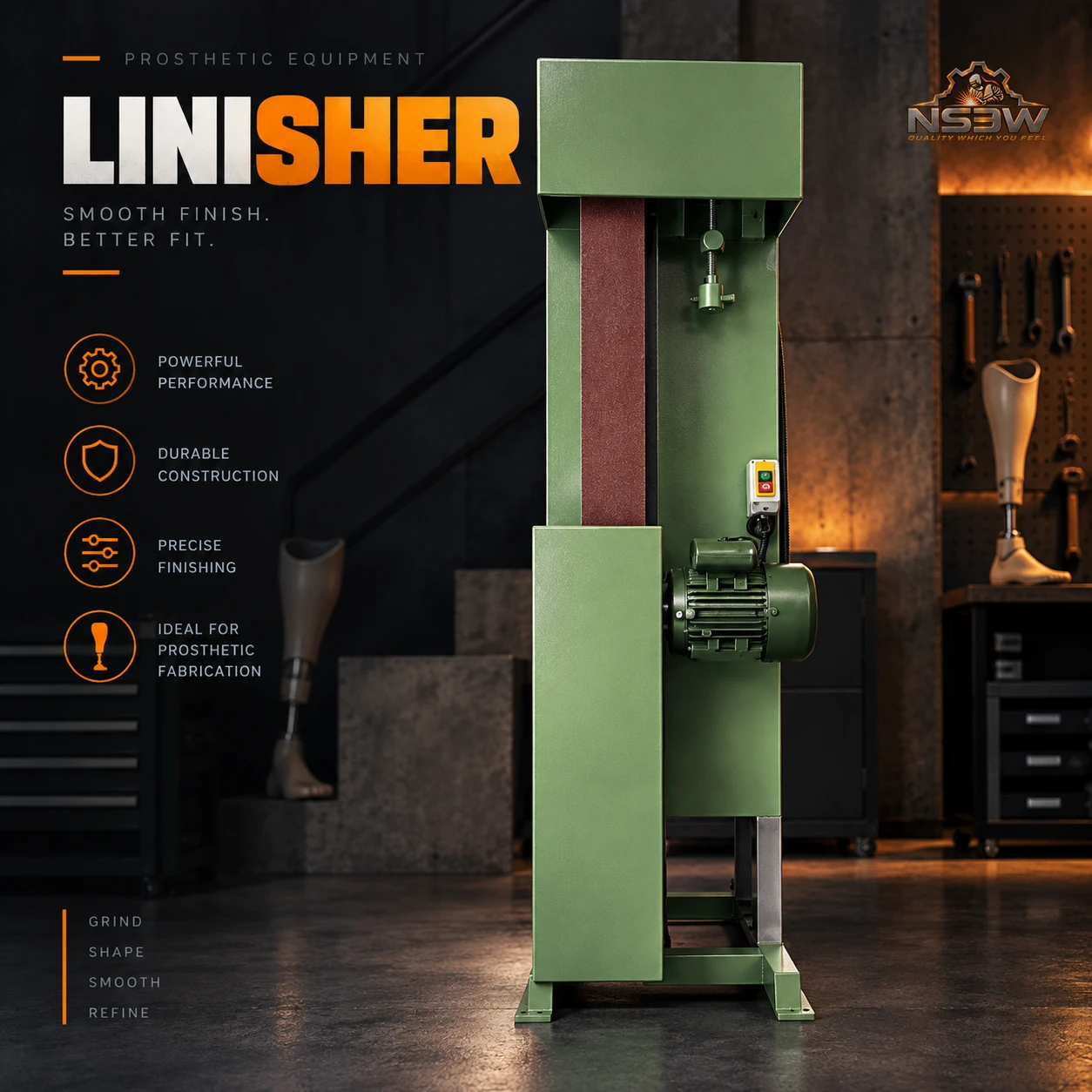 NSEW Linisher for prosthetic and orthotic fabrication
